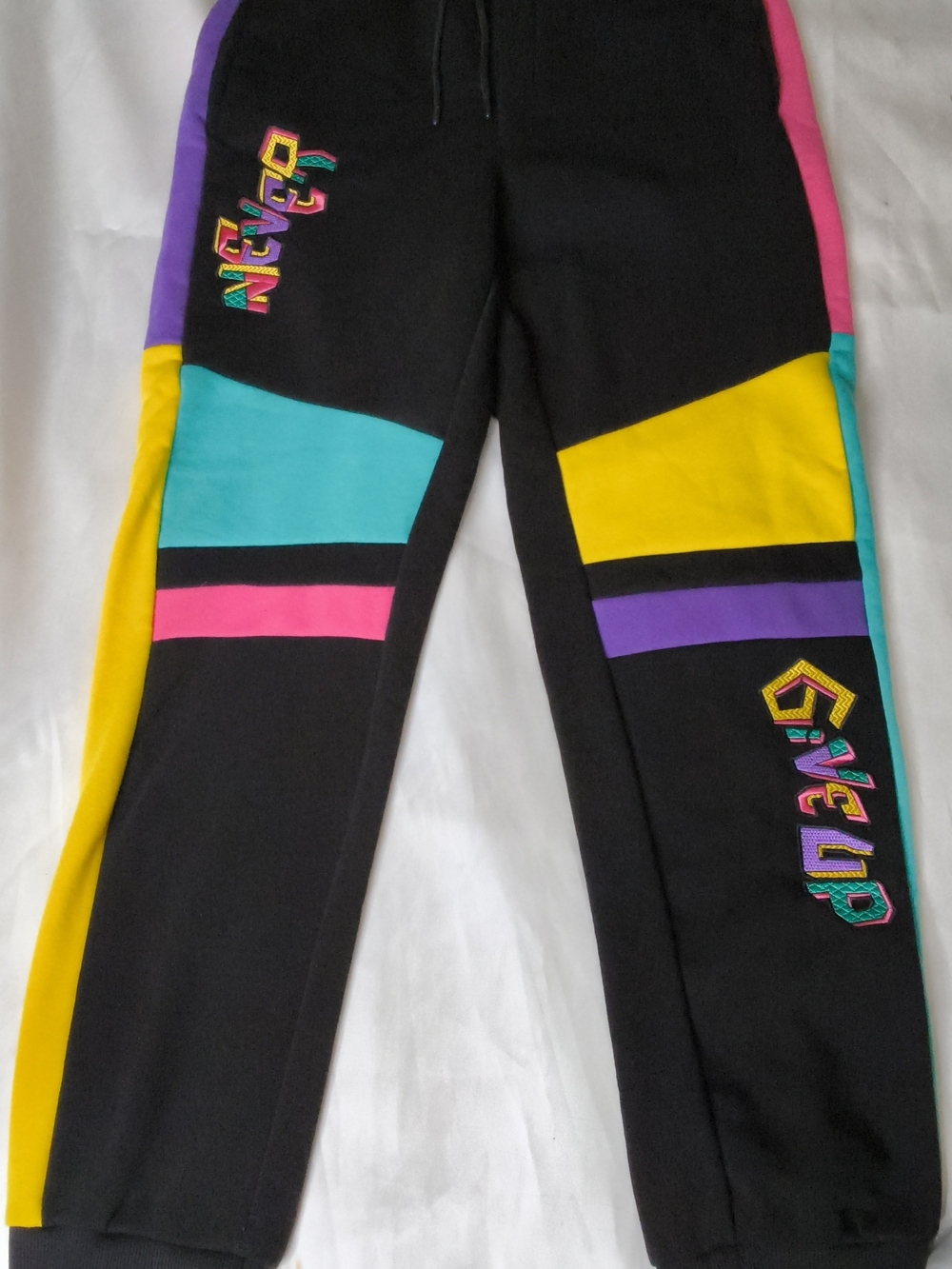 Black Colorblock Men's Joggers with Multicolor Accents